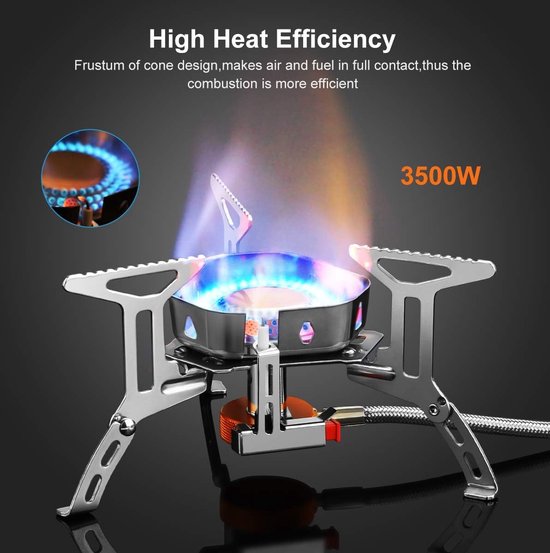 3500W Draagbare Winddicht Camping Gasfornuis - ideaal voor reizen en trekking - 1 stuk - zwart - aluminium — afbeelding 2