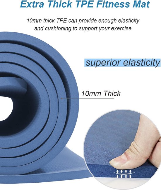 Antislip 195×90cm 10mm Dik TPE Fitness Mat XL Gymnastiekmat voor Cardio Pilates Home-oefenmat — afbeelding 5