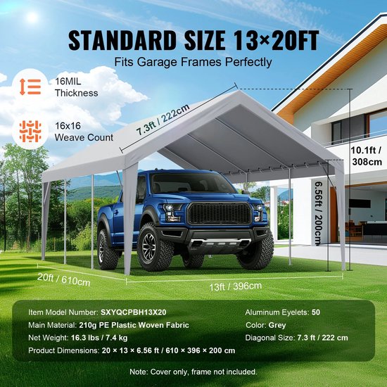 Tente de garage - Tente - Tente de fête - Tente d'abri d'auto - Tente d'abri d'auto - Tente de garage - Tente de garage de remplacement - 7,5 pouces - Heavy, imperméable et protégée contre les UV