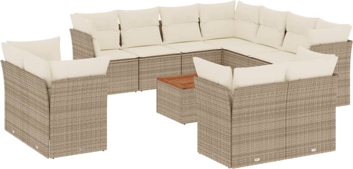 12-delige Loungeset in beige poly rattan met kussens - Buitendecoratie.