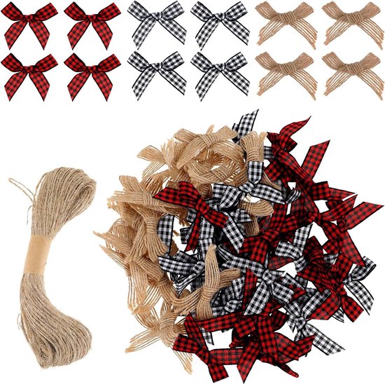 50 stuks mini-bandstrikken, geruit, 2,5 cm, satijnen lint, geruit, voor