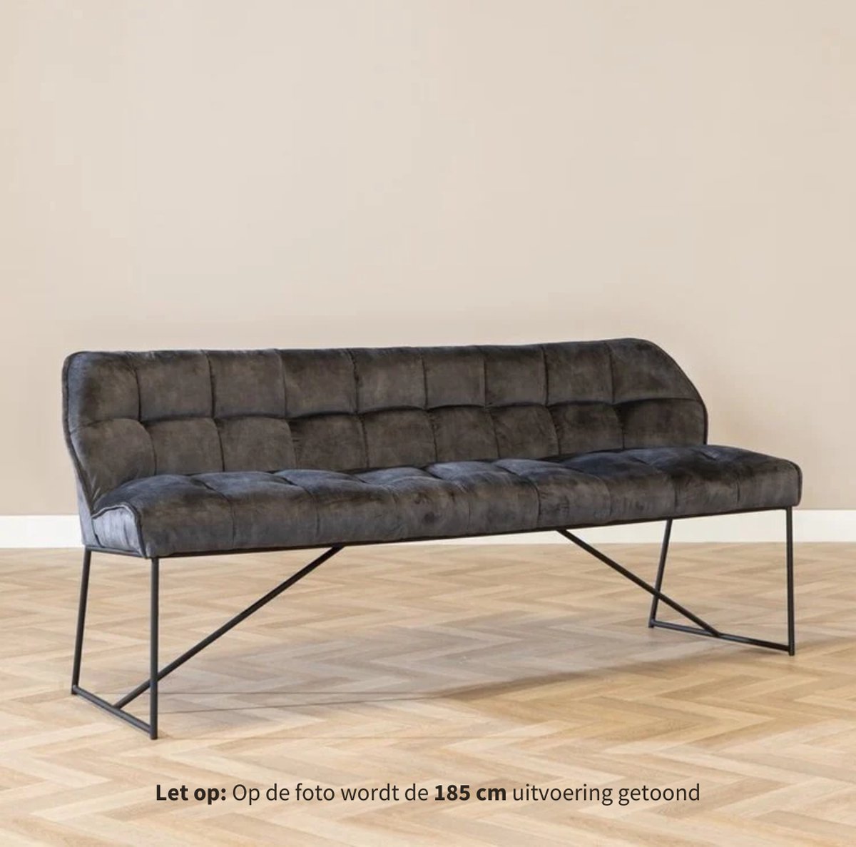 Bronx71® Velvet eetkamerbank Janna antraciet 220 cm - eettafelbank - eetbank