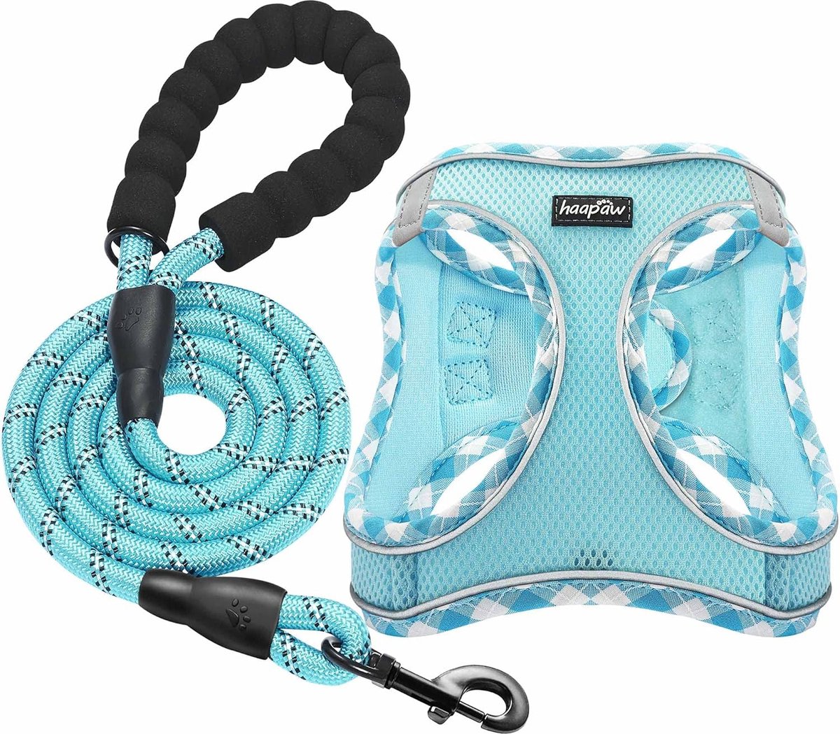 JGS ® Hondenharnas en lijnset, geen trekken, verstelbaar, reflecterend step-in-puppyharnas met dik, gevoerd vest voor extra kleine, middelgrote honden
