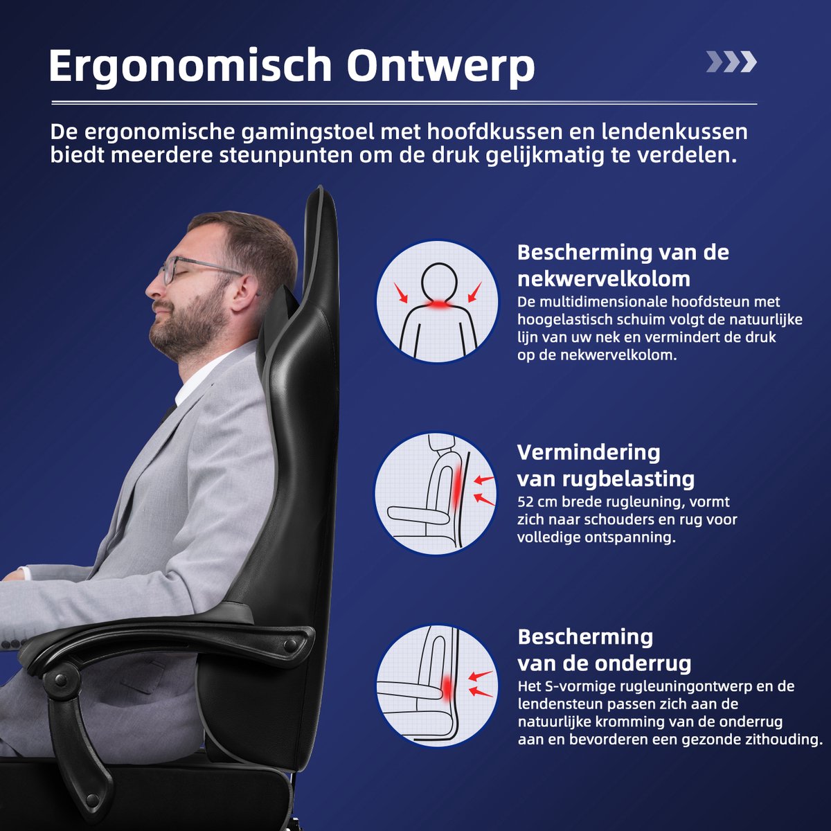 Afbeelding 3 van Hiaonyx Gaming Stoel - 170° Verstelbare Rugleuning - Gaming Stoel met inklapbare Voetsteun - racerstijl - Geïntegreerde Armleuningen - Maximale Belastbaarheid 150kg - Grijs