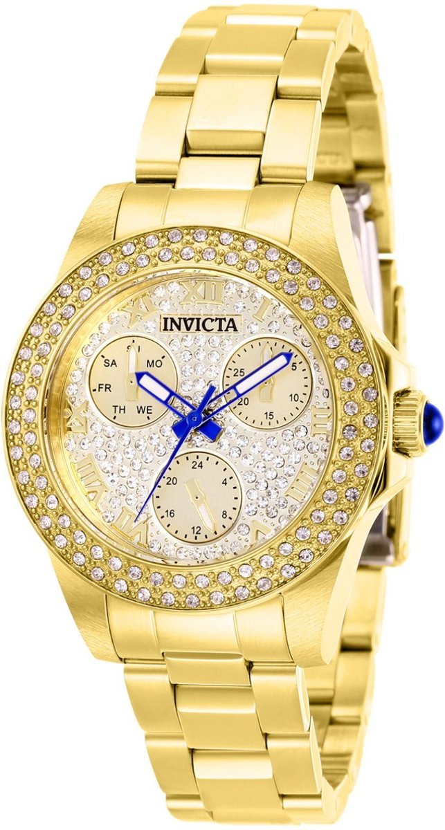 Invicta Angel 28477 Dames Horloge - Waterdicht - Analoog - Quartz Uurwerk - Roestvrij Staal met gouden Wijzerplaat - 34mm