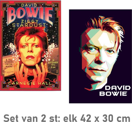 Allernieuwste.nl® SET van 2 st. Canvas Schilderij 2x Popster David Bowie - PopKunst aan je Muur - Kleur - 42 x 30 cm SET