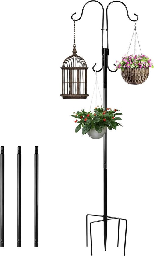 ZHDOKA 4 stuks outdoor herdershaak, 160 cm verstelbare herdershaak voor bruiloften, hangende plantenmanden, zonne-verlichting, vogelvoeders, tuingereedschap hanger