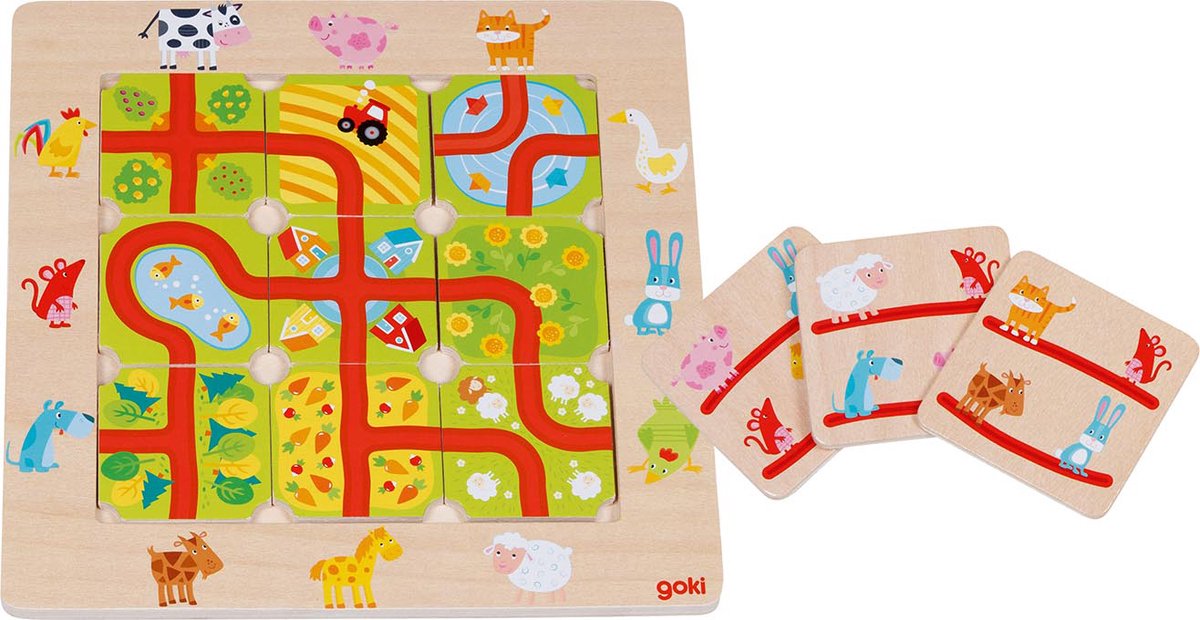 GOKI Vind de weg - Op De Boerderij - 21X21Cm - Met 20 Speelkaarten - 4 Jaar