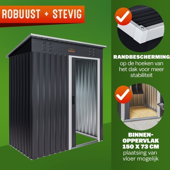 Abri de jardin acier zingué 164x84x182cm porte coulissante cabane outils cadenas