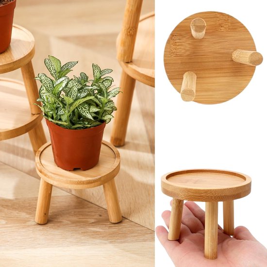 Relaxdays plantenkruk, hout, rond, natuurlijk, voor bloempotten, plantenbak, plantenstandaard HxD: 20.5 x 20 cm, naturel