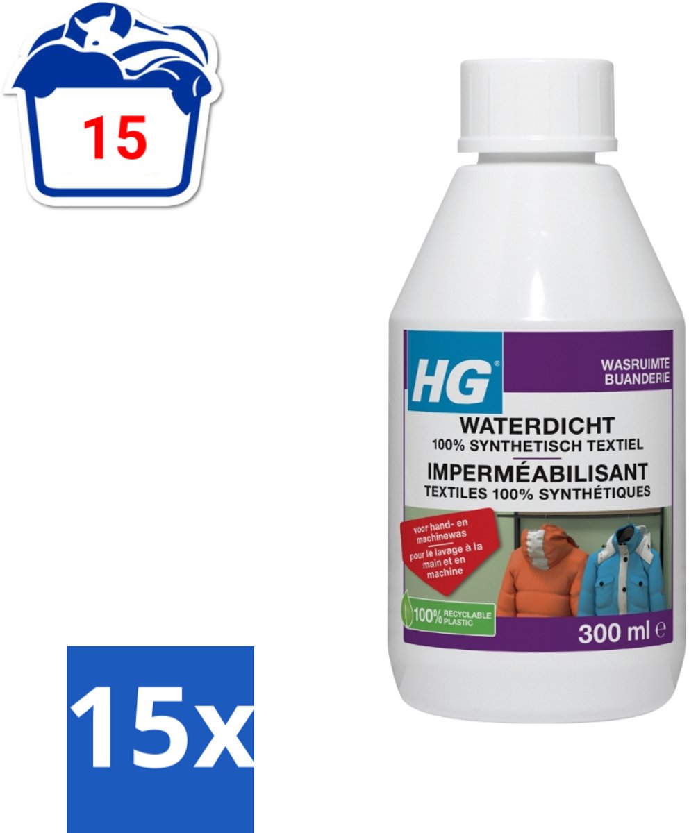 15 x HG Waterdicht voor 100% Synthetisch Textiel 300 ml - Waterdicht Textiel - Vuilafstotend Textiel - Synthetisch Textiel Behandelen - Regenkleding Waterdicht Maken - Ski Kleding Waterdicht