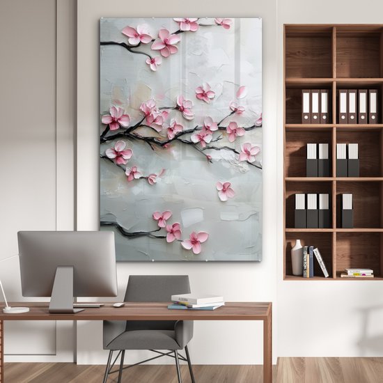 MuchoWow® Peinture sur verre 100x150 cm - Peinture sur verre acrylique - Fleur - Artistique - Rose - Sakura - Photo sur verre - Décoration murale salon - Décoration murale chambre - Peintures