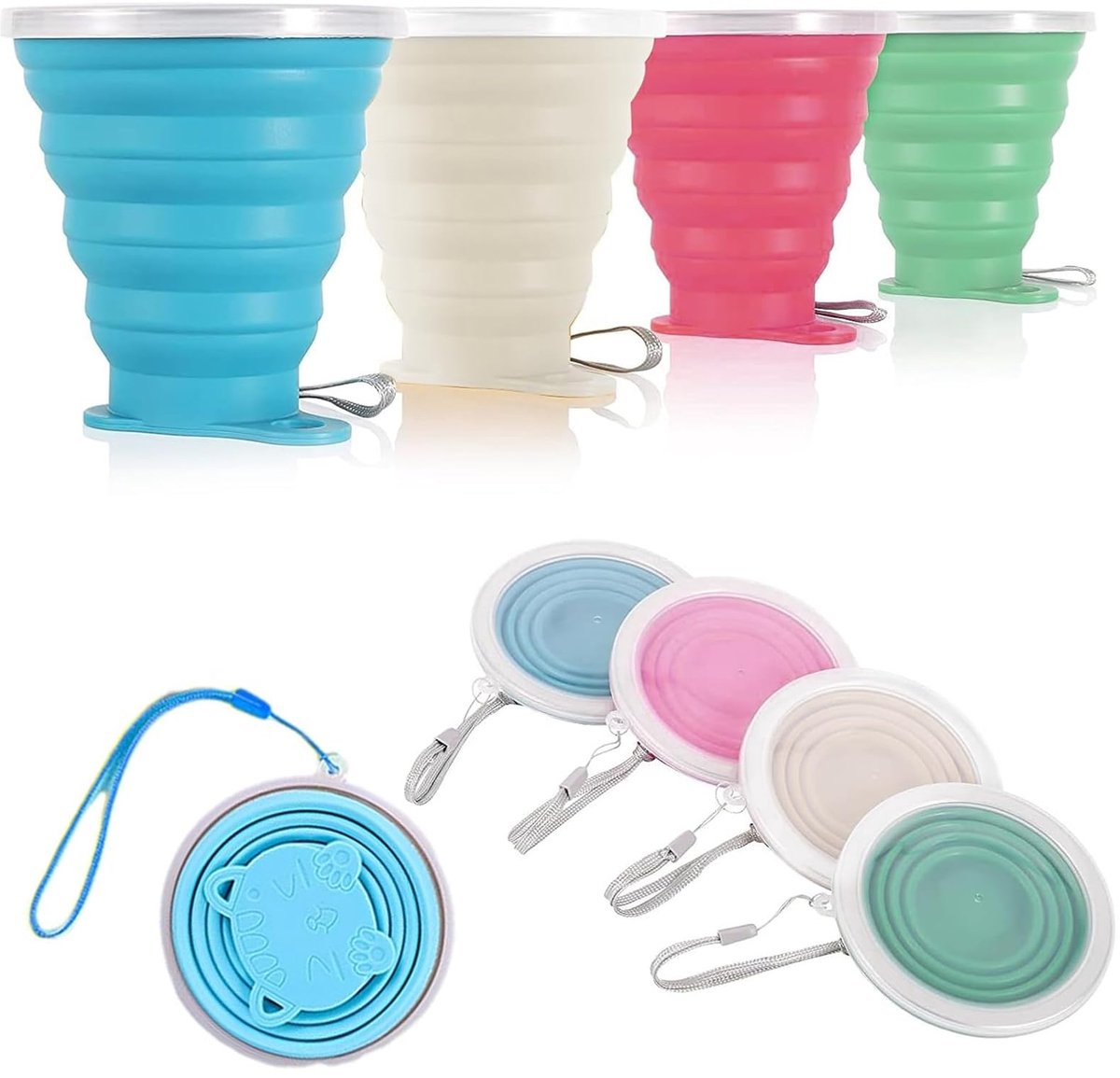My Ninki ® Opvouwbare Siliconen Drinkbekers Set van 4 voor Reis en Outdoor Activiteiten, 250 ml