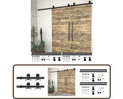 vidaXL Schuifdeur Hardwareset - 200 cm - Staal - Zwart Schuifdeur Accessoires - Schuifdeur Hangsysteem - Schuifdeur Rail - Hardware Sets - Zwarte Schuifdeur
