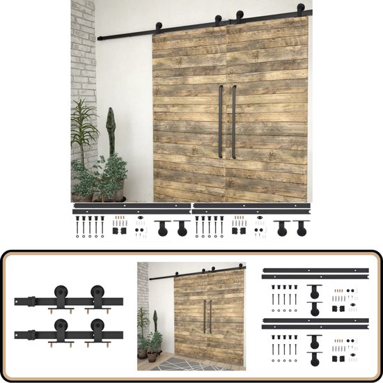 vidaXL Schuifdeur Hardwareset - 200 cm - Staal - Zwart Schuifdeur Accessoires - Schuifdeur Hangsysteem - Schuifdeur Rail - Hardware Sets - Zwarte Schuifdeur