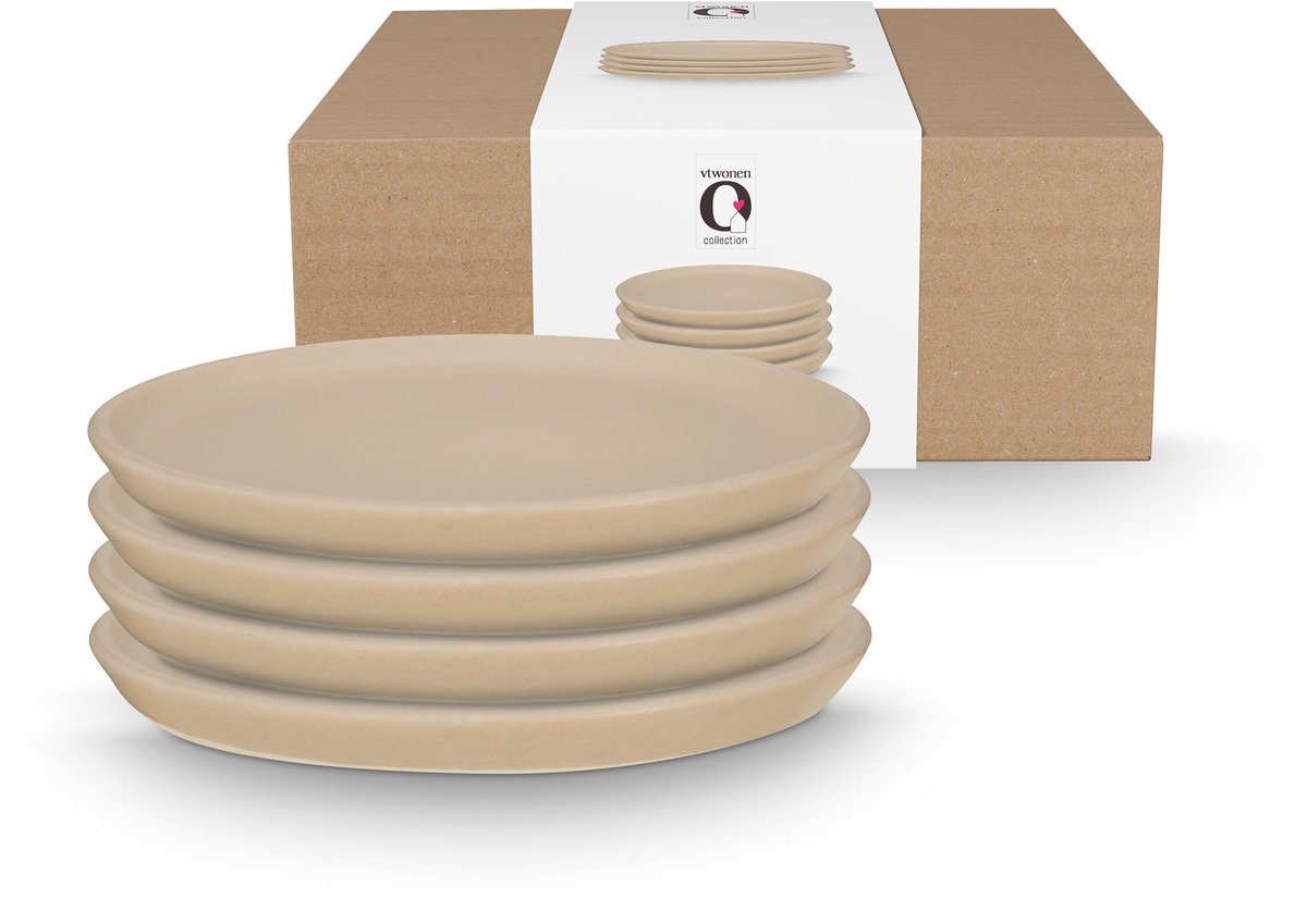 vtwonen - Ontbijtborden - Serviesset - Licht Grijs - Keramiek - 17cm - Set van 4 borden - Servies