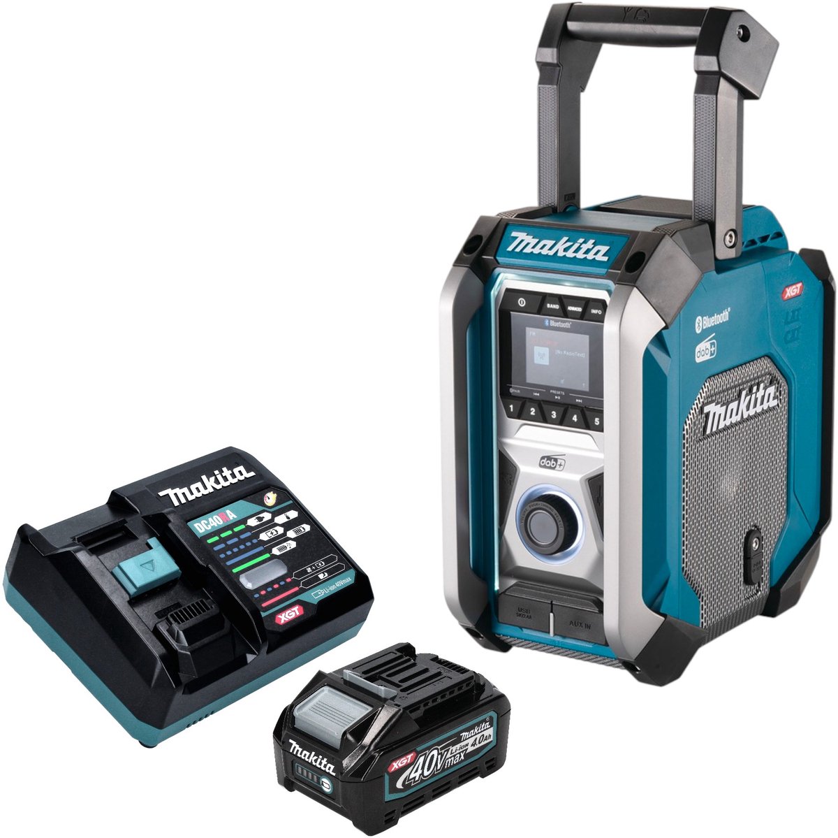 Makita MR 007 GM101 Draadloze bouwplaatsradio 12 - 40 V max. Bluetooth DAB+ USB + 1x oplaadbare accu 4.0 Ah + lader