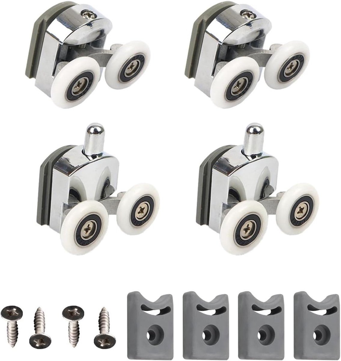 Image of 4 stuks douchedeurwieltjes - in hoogte verstelbaar - 23 mm - geschikt voor alle soorten badkamers
