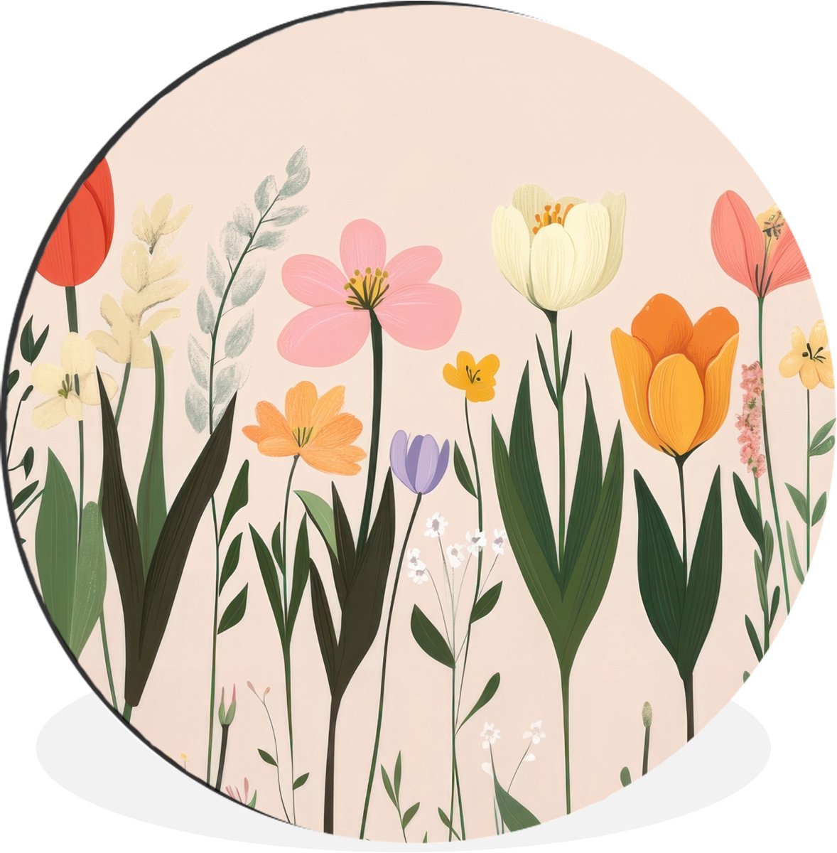 WallCircle Wandcirkel - Muurcirkel - Pasteltinten - Bloemen - Illustratie - Aluminium - Dibond - 140x140 cm - Binnen en Buiten