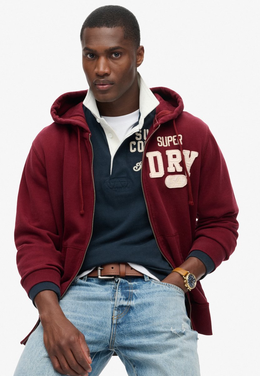 Superdry Vintage Athletic Ziphood Vest Heren Rood