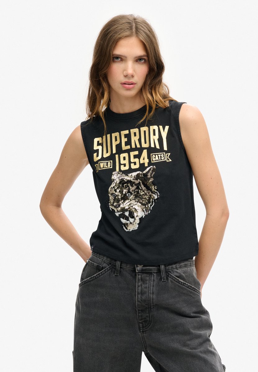 Superdry Embellish Archive Fitted Mouwloos T-shirt S Vrouw Zwart