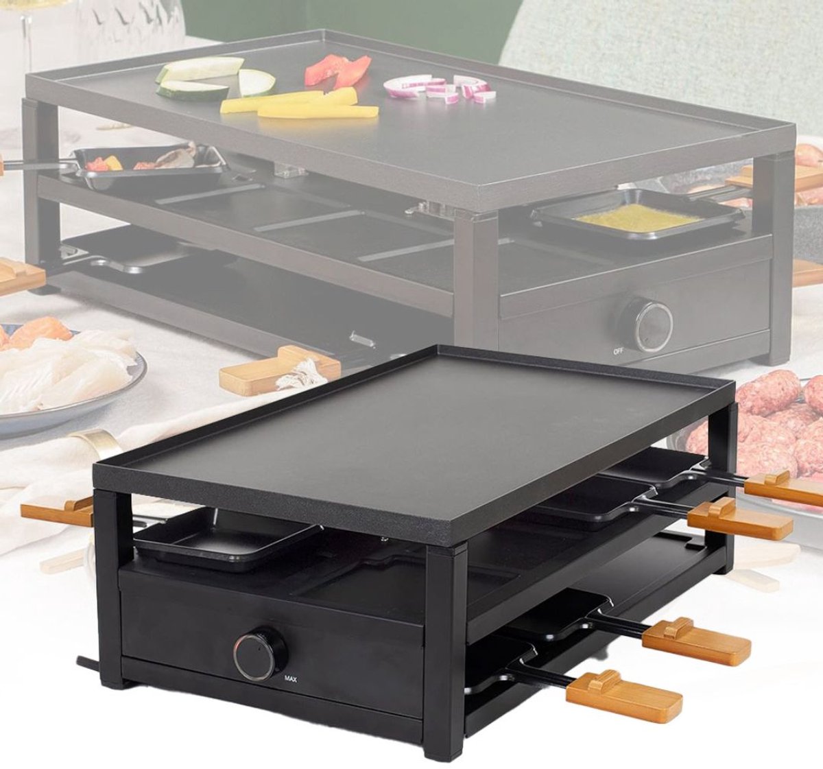 ApexArte® Gourmetstellen - Raclette - Teppanyaki Bakplaat -Zwart