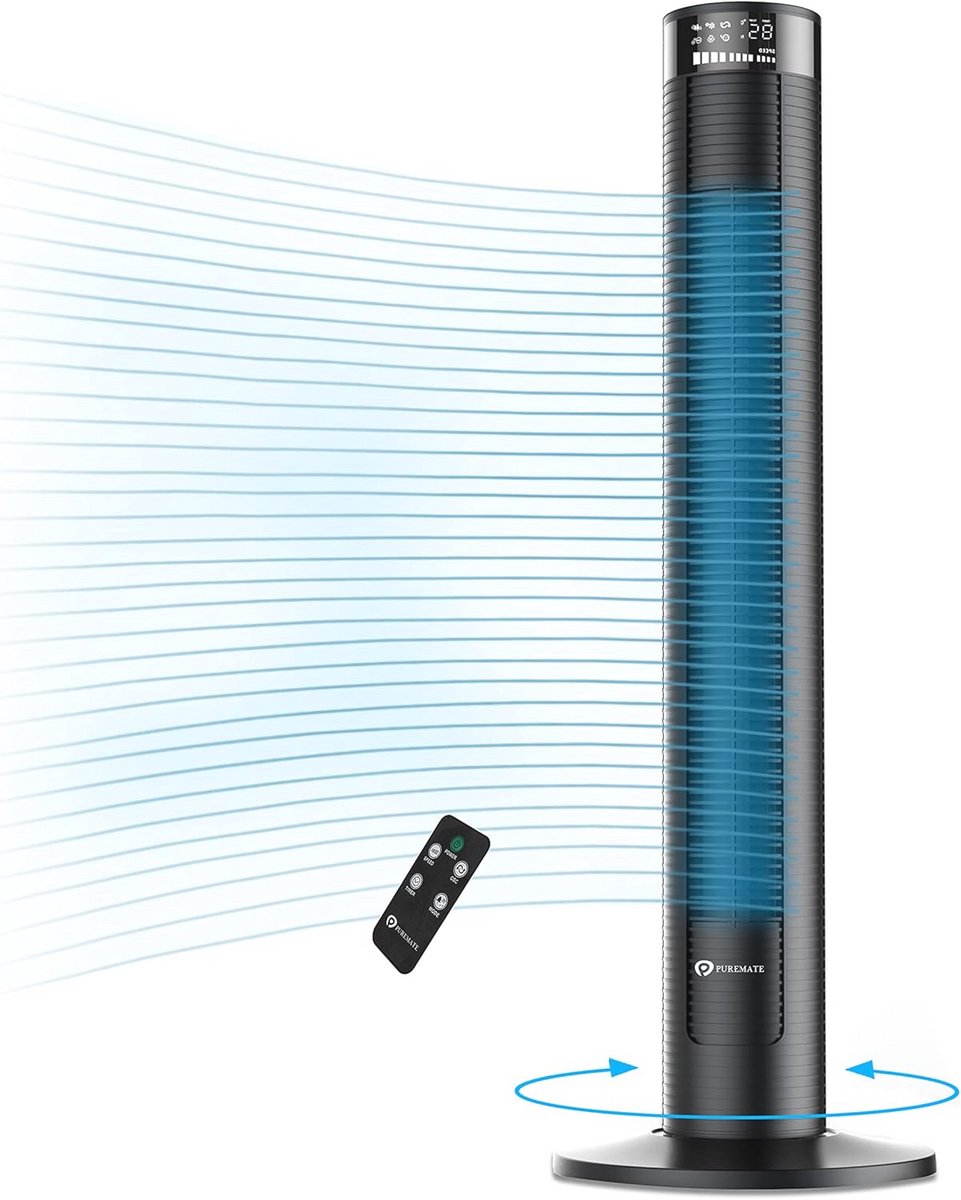 Draagbare Oscillerende Koelventilator met Afstandsbediening - 4 Modi, 3 Snelheden, LED-Display, Stil en Energiesparend