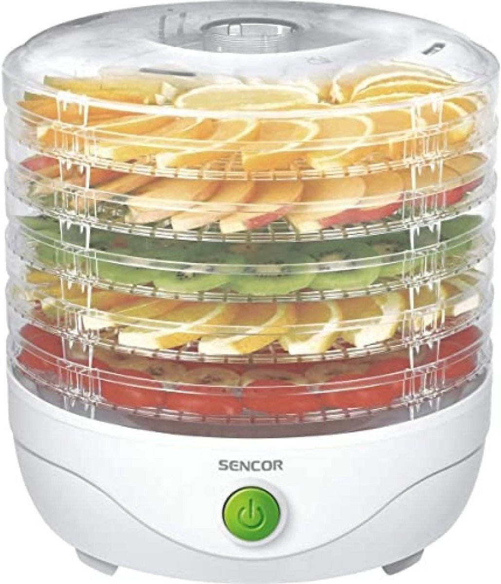 Voedsel dehydrator voor gedroogde vruchten, groenten en vlees - 250 W, roestvrij staal, ruimtebesparend design