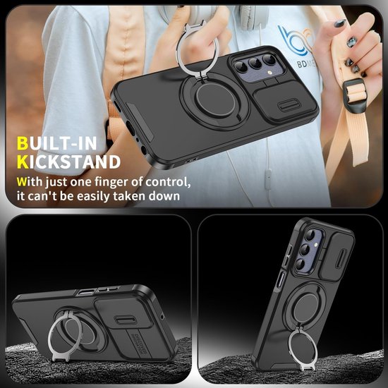 Coque compatible avec Samsung Galaxy A16, coque arrière en or rose avec support à Ring rotatif et protection de l'appareil photo