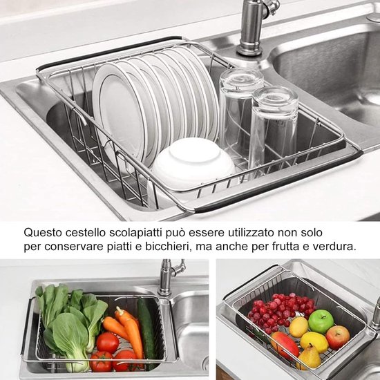 Intrekbare Afvoermand Over De Gootsteen Multifunctionele Grade PP Uitschuifbare Fruitgroente Wassen Afdruiprek Vergiet Zeef Kom Servies Container