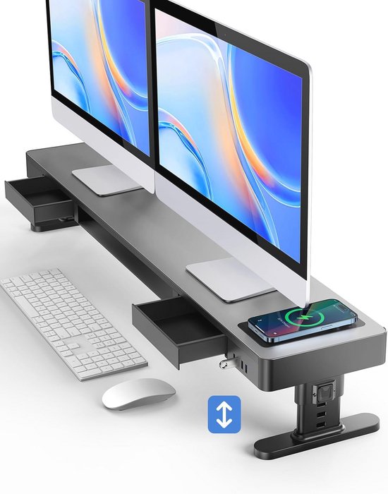 Fenge Dubbele Monitorstandaard Hout PC Laptop Computer