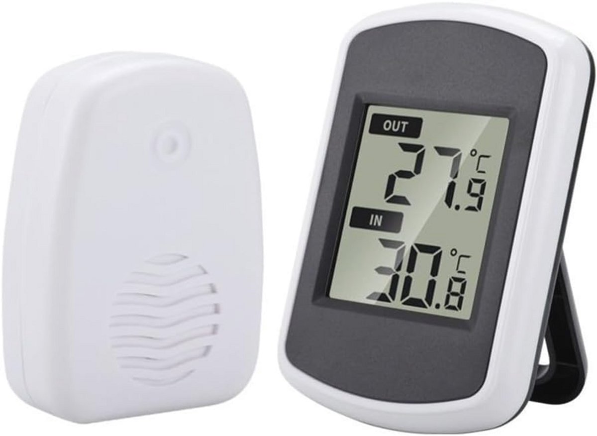 Draadloos Digitaal Weerstation voor Binnen en Buiten - Temperatuurmeter met Sensor (Bereik -4,4 ℃ tot 65 ℃) en Duidelijk Display