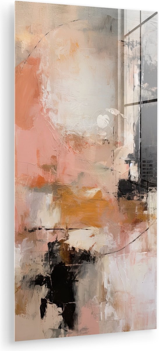 MuchoWow® Glasschilderij 40x80 cm - Schilderij acrylglas - Kunst - Abstract - Beige - Verf