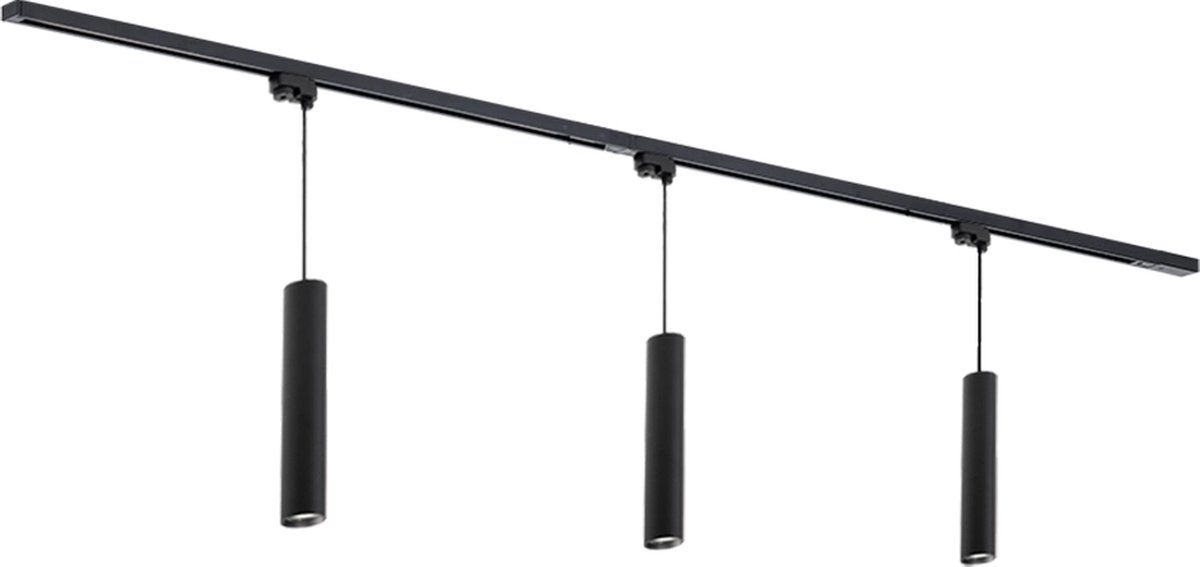 Qub Focus Railverlichting - Zwart - 200 cm - I-Vorm - 3x Hanglampen - Dimbaar - Complete Set