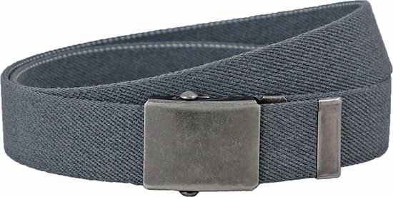 Landley Riem en toile unisexe avec boucle coulissante en métal - Stretch - Ceinture de couplage - Femme / Homme - Grijs - Longueur totale 120 cm / Taille de ceinture 105