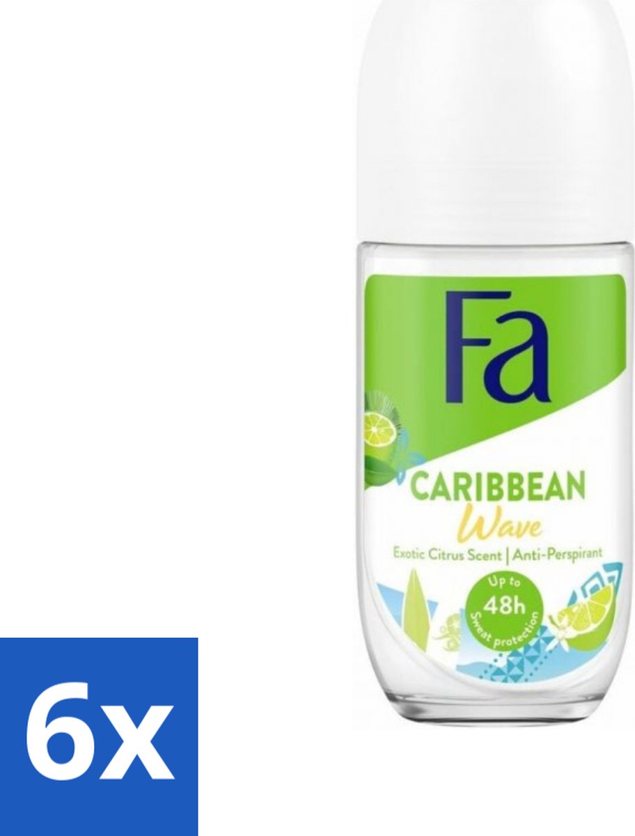 Fa - Caribbean Wave - Deodorant Roller - Lemon - 50 ml - Voordeelverpakking - 6 stuks