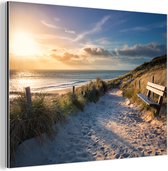 Décoration murale Métal - Peinture Aluminium Industriel - Coucher de soleil - Plage - Dune - Herbe - Canapé - 40x30 cm - Dibond - Photo sur aluminium - Décoration murale industrielle - Pour le salon / chambre
