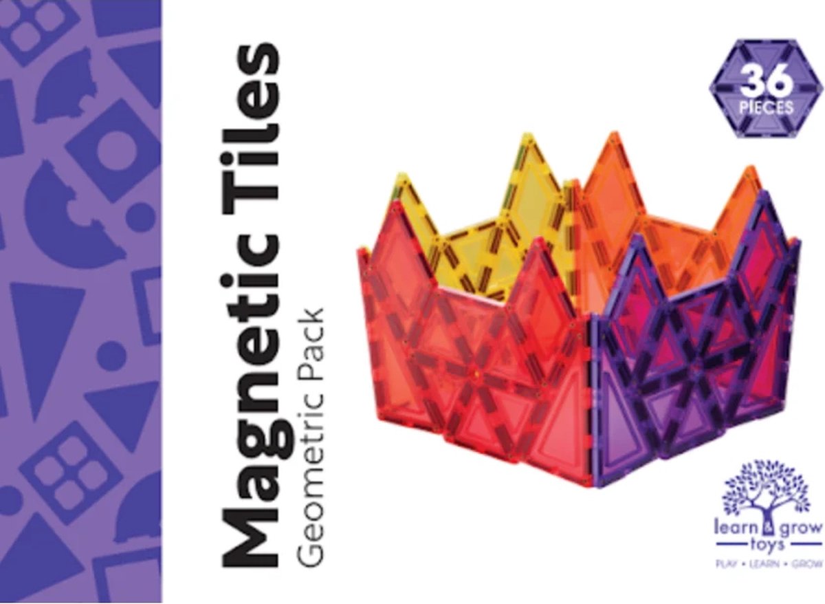 Learn & Grow - Magnetische Tegels - Geometrisch Pakket - 36 Stuks - Magnetische Bouwstenen - Bouwpakket Meetkunde