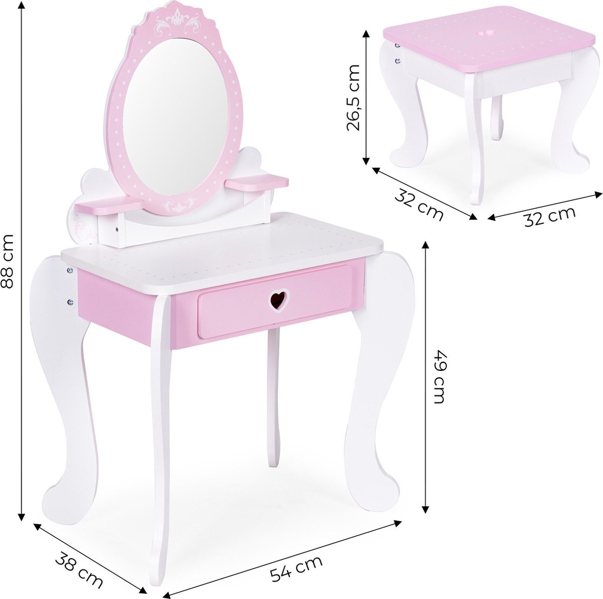 Houten Kaptafel voor Kinderontwikkeling - Inclusief 7 Accessoires en Krukje