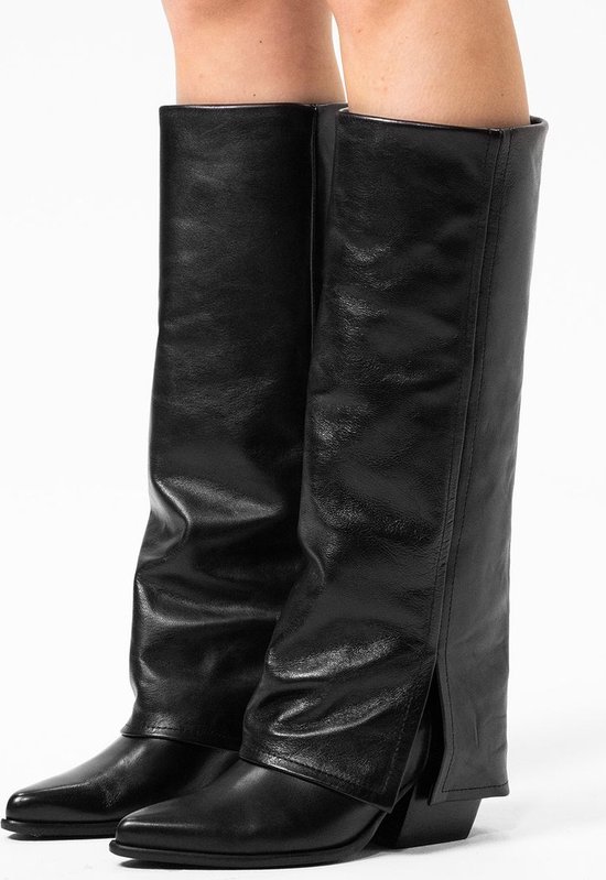 Sacha Dames Zwarte hoge leren cowboylaarzen met flap Maat 39