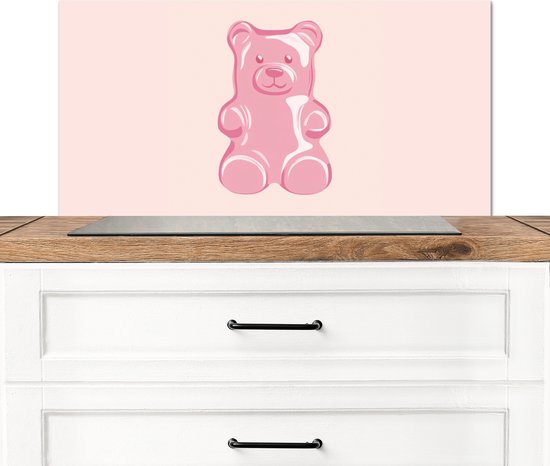 Crédence de Cuisinière en Aluminium 90x45 cm - Ours - Rose - Bonbons - Écran Pare-éclaboussures pour Plaque de Cuisson - Protection Murale
