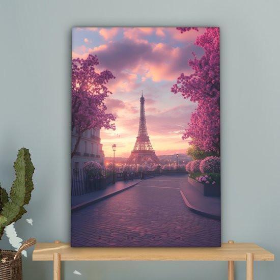 Tableau sur toile 60x90 cm - Décoration murale Tour Eiffel - Paris - Rose - Décoration murale salon - Décoration chambre - Accessoires chambre - Peintures sur toile