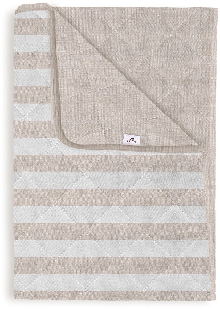 Zohome Bed Sprei Banda di Lino - Bedsprei Tweepersoons - Strepen patroon - 180x260 cm - Beige