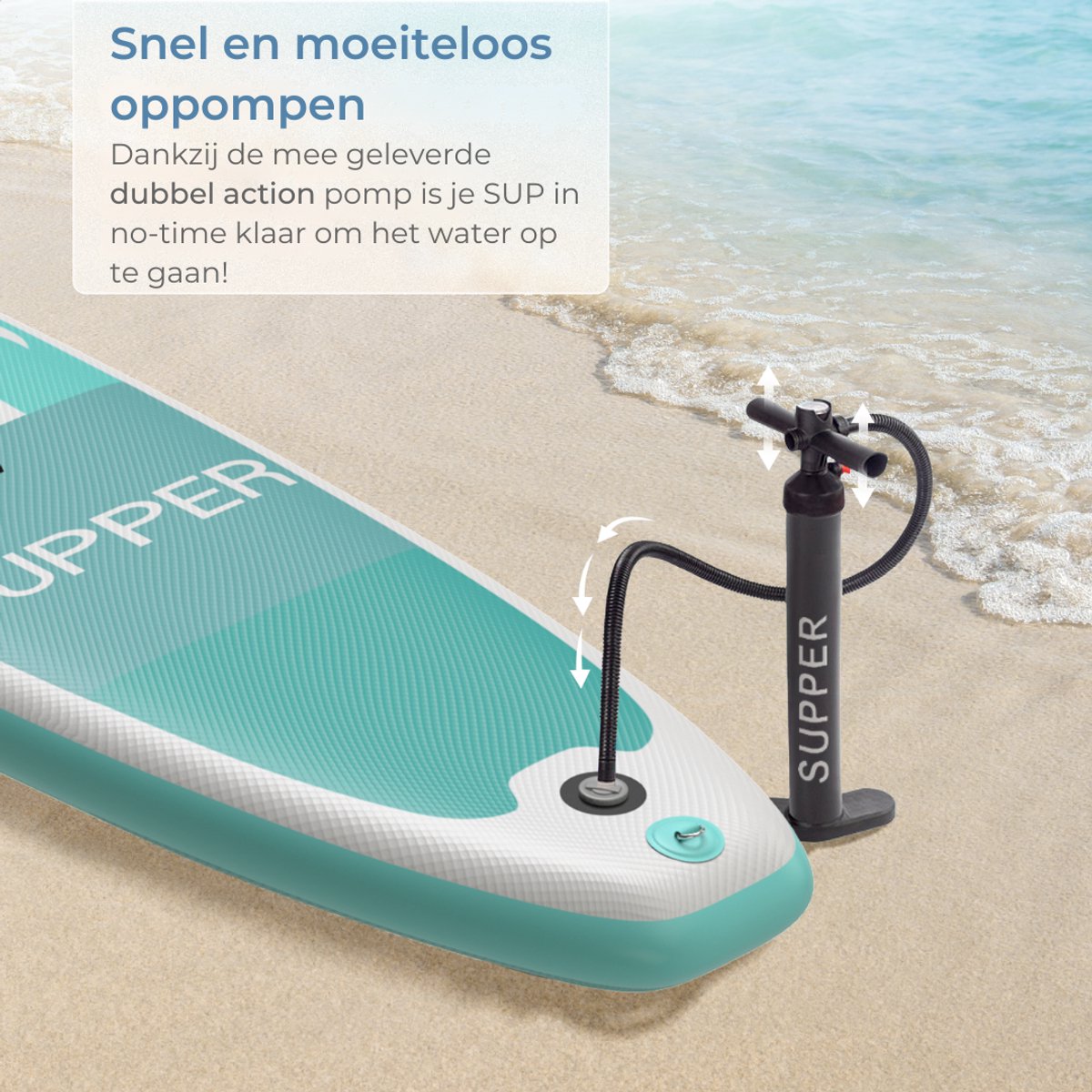 Supper Sup Board - Max. 120KG - Opblaasbaar – Paddle Board – Pomp – Vin – Leash – Draagtas – 285 x 76 cm - Turqoise – foto 8