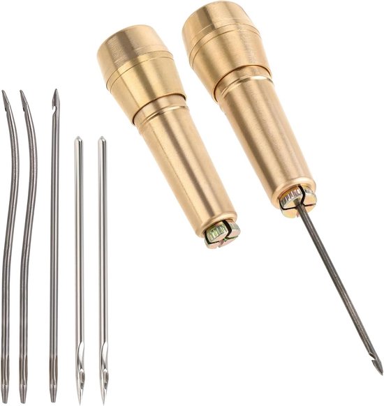Naaien Lederen Schoen Koperen Handvat Priem, Naaien Priem Reparatie Tool voor Het Naaien en Repareren van Leer (3 Soorten Naalden