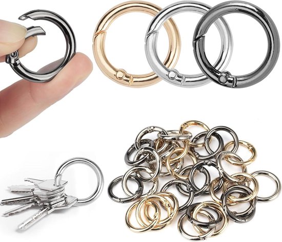 XCSJ 10 stuks ronde karabijnhaken, 48 mm, zeer robuust, zinklegering, grote karabijnhaak, ring, ronde karabijnhaak, ring voor sleutelhanger, tas, sieraden, doe-het-zelf handwerk (3 kleuren