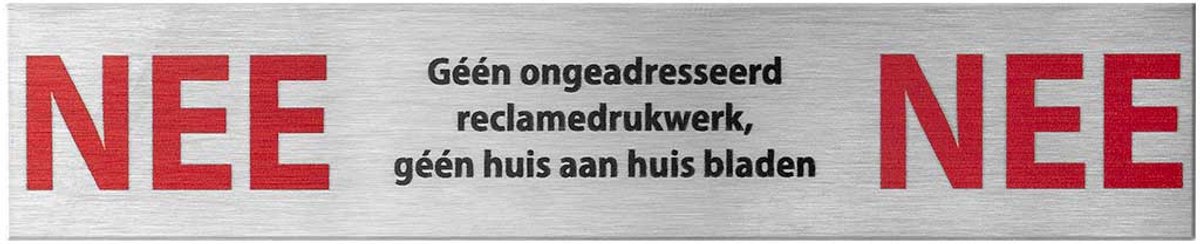 Brievenbusbordje - RVS geborsteld - RVS - GPF - RVS brievenbusbordje 'Nee/Nee' rechthoekig