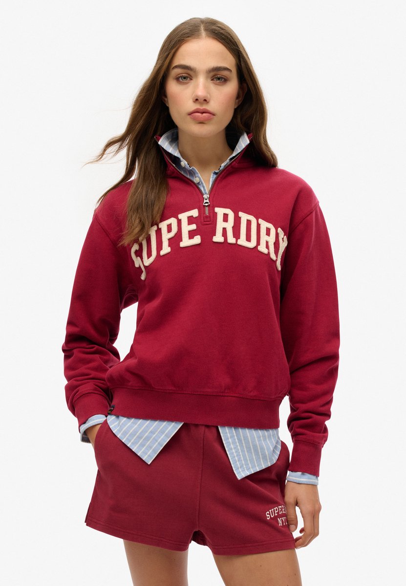 Superdry Athletic Essentials sweatshirt met applicatie en halve rits Dames Truien Rood