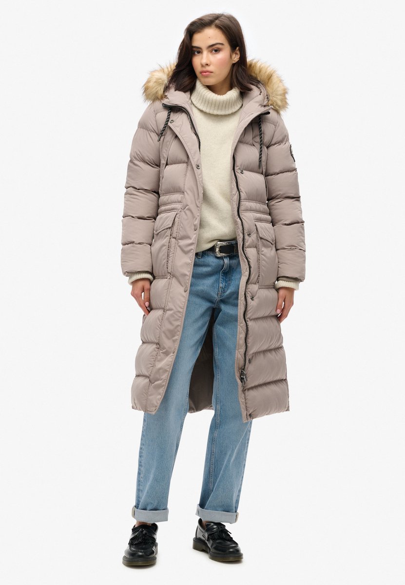 Superdry Lange Everest jas met imitatiebont Dames Gewatteerde jassen Beige