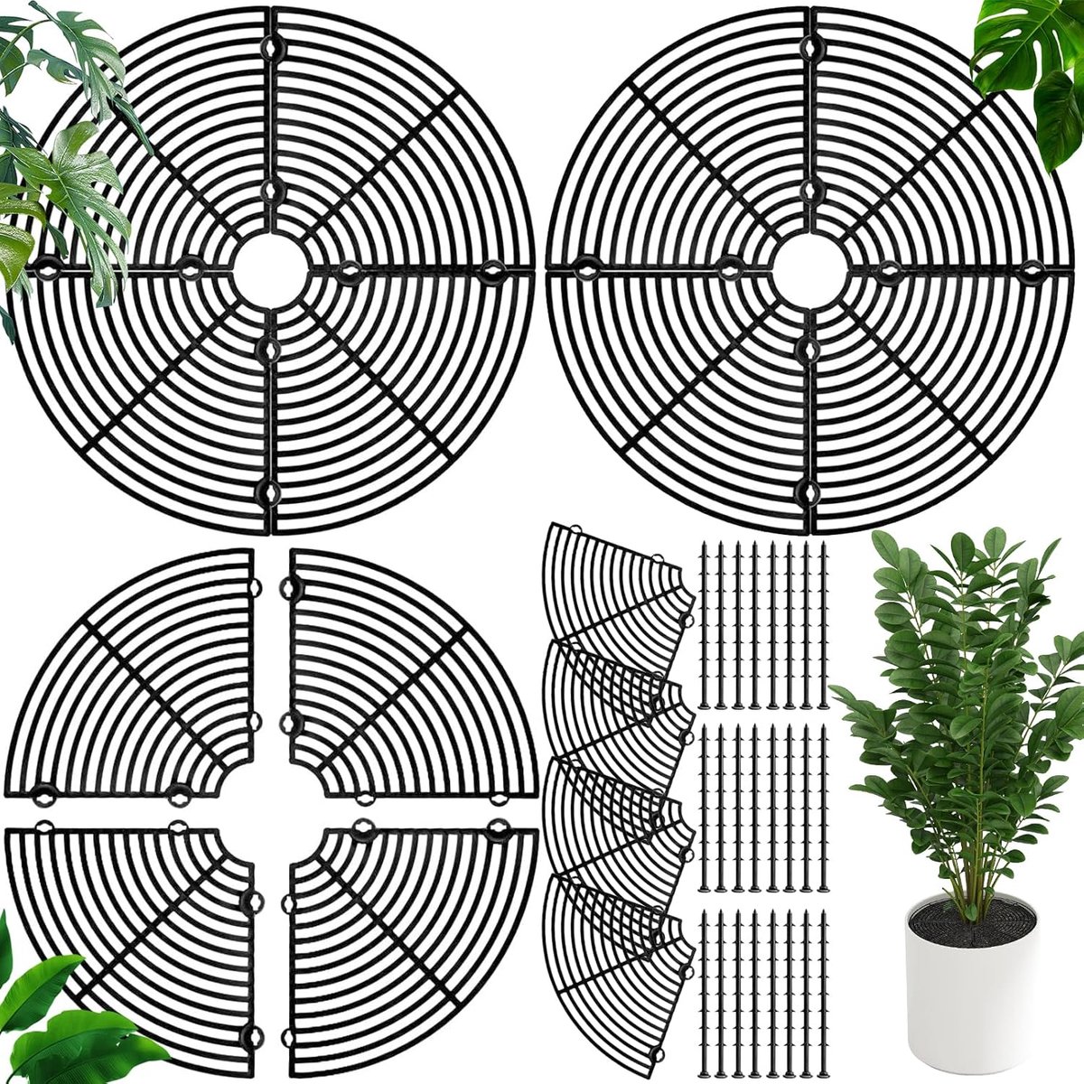 Plantenbak - Bak voor planten Bloempot Latwerk Bloembescherming Huisdieren Katten 30 cm Doorsnee Zwart